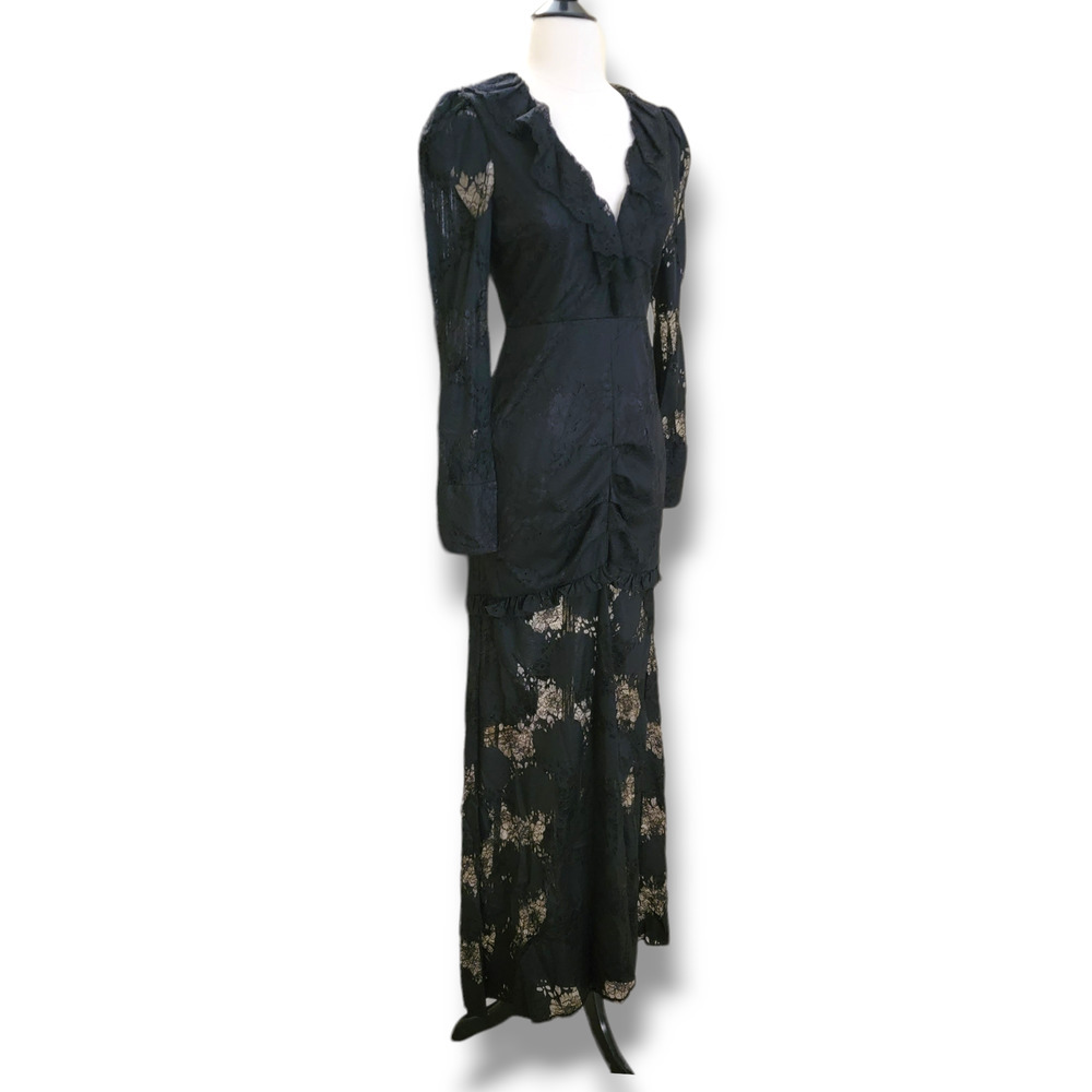 Alexis Lucasta Gown Black Lace Dress Long Sleeve XS Maxi Formal Wedding Sheer - Picture 2 of 14